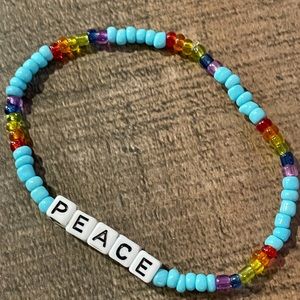 Peace Block Letter Rainbow Beaded Bracelet